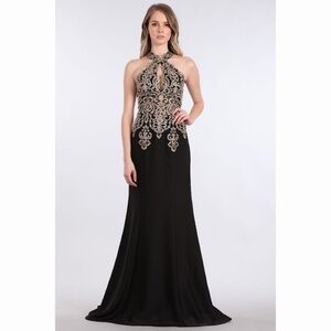 1578 Black w Gold Lace Dress